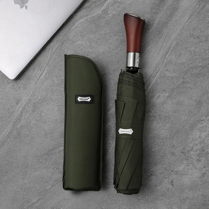 Compact Auto Open Umbrella With Wooden Grip