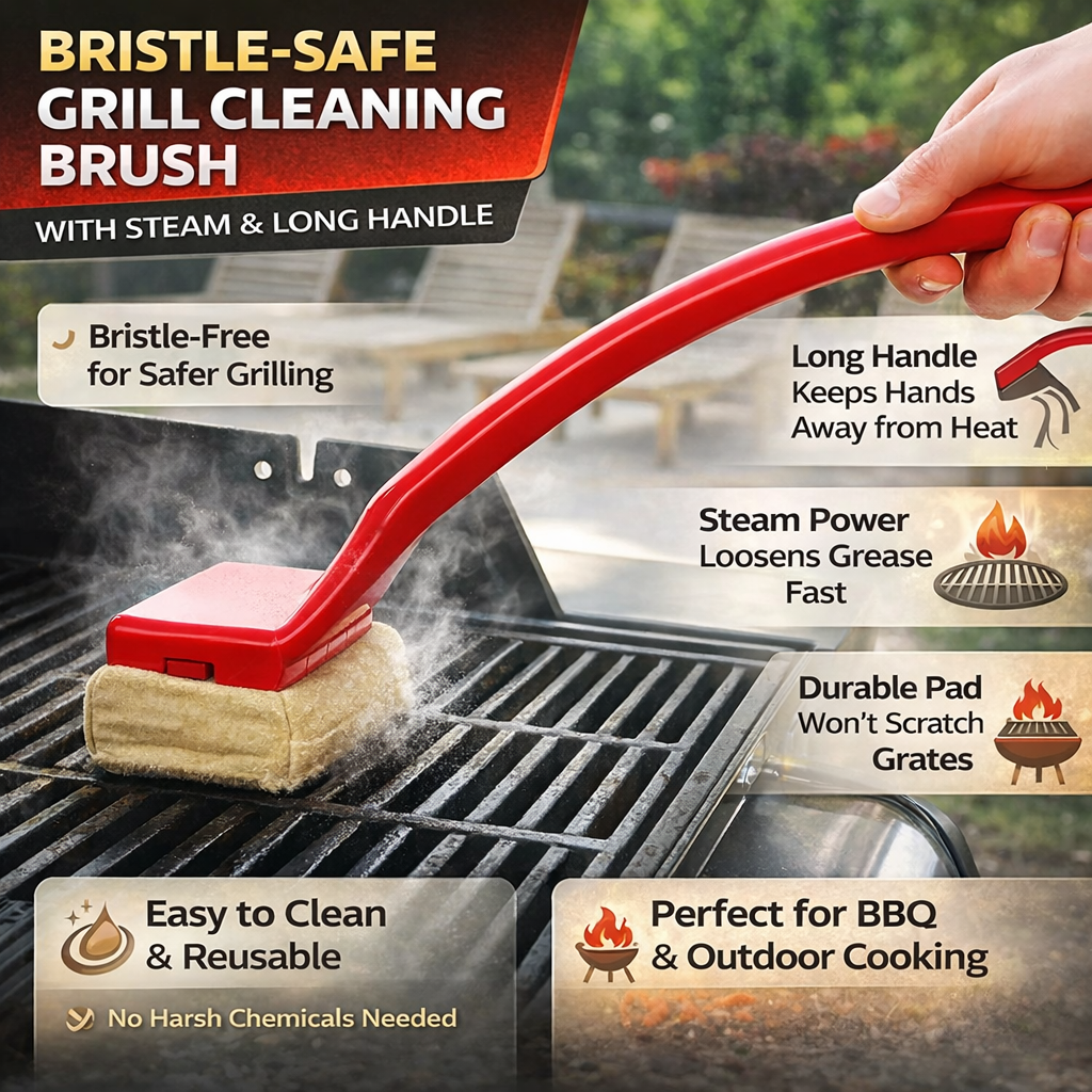 Barbecue Grill Cleaner Brush Long Handled Scrubber Tool