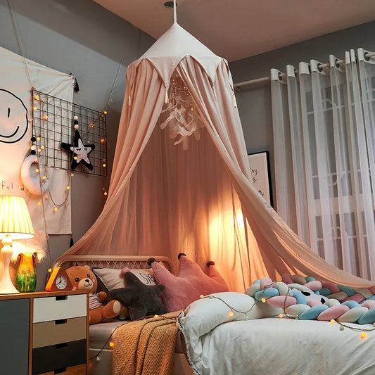 Colorful Kids Bed Canopy with Tassels in Pastel Shades - Lusomart