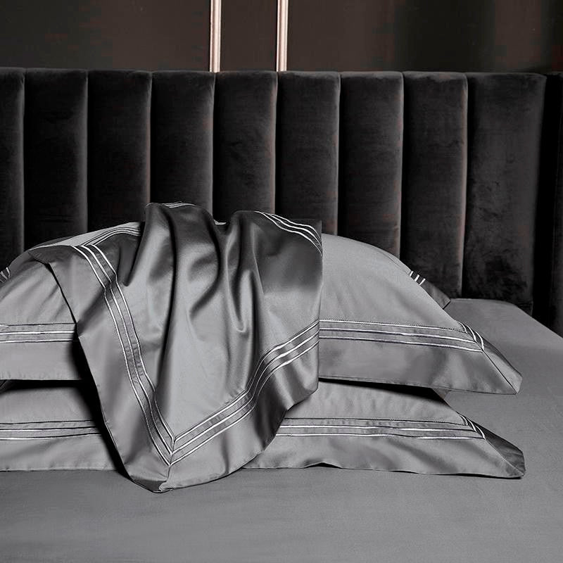 Soft Grey Egyptian Cotton Bedding Set With Lace Trim