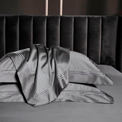 Soft Grey Egyptian Cotton Bedding Set With Lace Trim