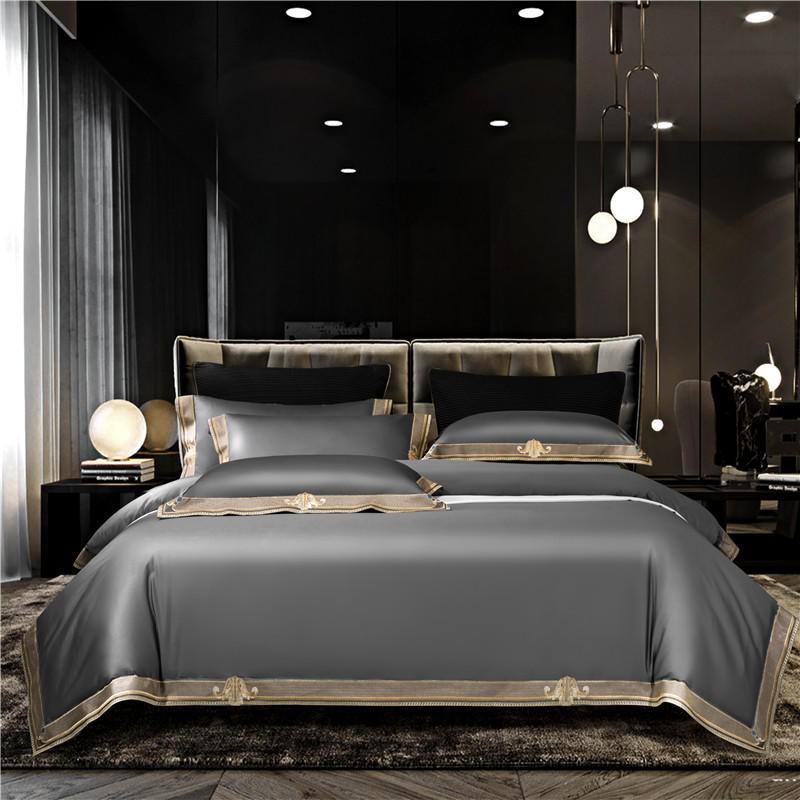 Luxurious Grey Cotton Embroidered Bed Sheet Set - Lusomart
