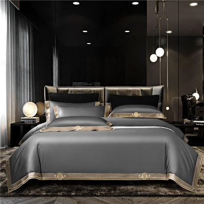 Luxurious Grey Cotton Embroidered Bed Sheet Set - Lusomart