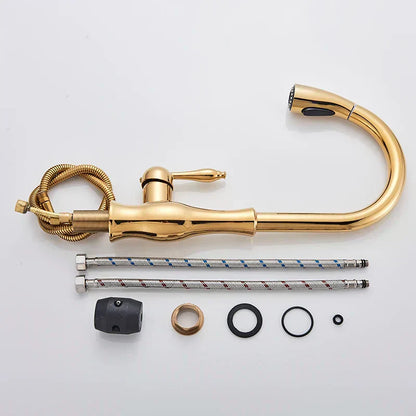 Luxury Gold Kitchen Faucet With Pull Out Sprayer