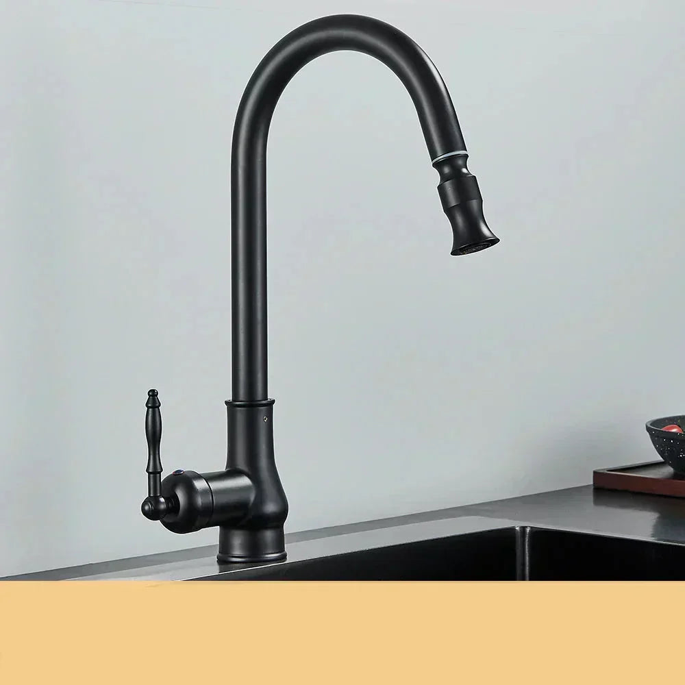 Classic Brass Kitchen Faucet With Adjustable Spout And Dark Finish