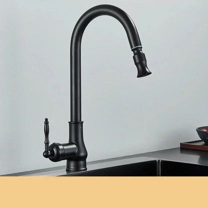 Classic Brass Kitchen Faucet With Adjustable Spout And Dark Finish