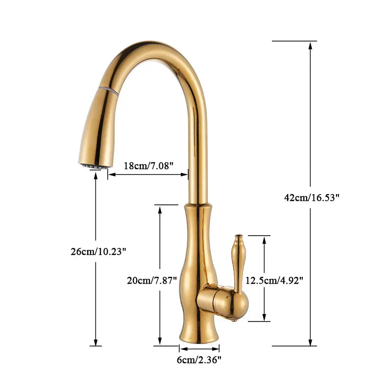 Luxury Gold Kitchen Faucet With Pull Out Sprayer