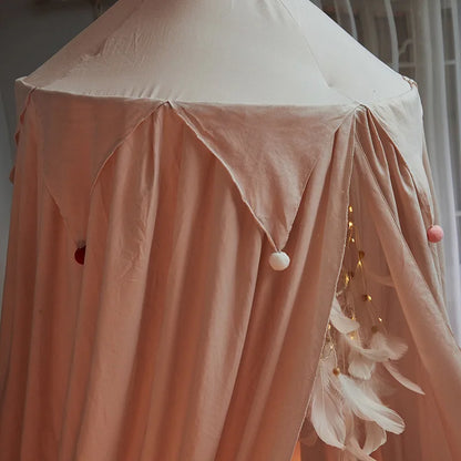 Colorful Kids Bed Canopy with Tassels in Pastel Shades