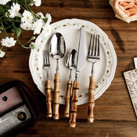 Eco Friendly Bamboo Stainless Steel Dining Utensil Set - Lusomart