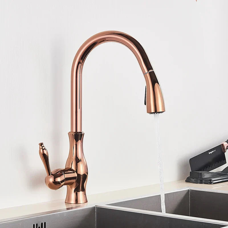 Luxury Gold Kitchen Faucet With Pull Out Sprayer