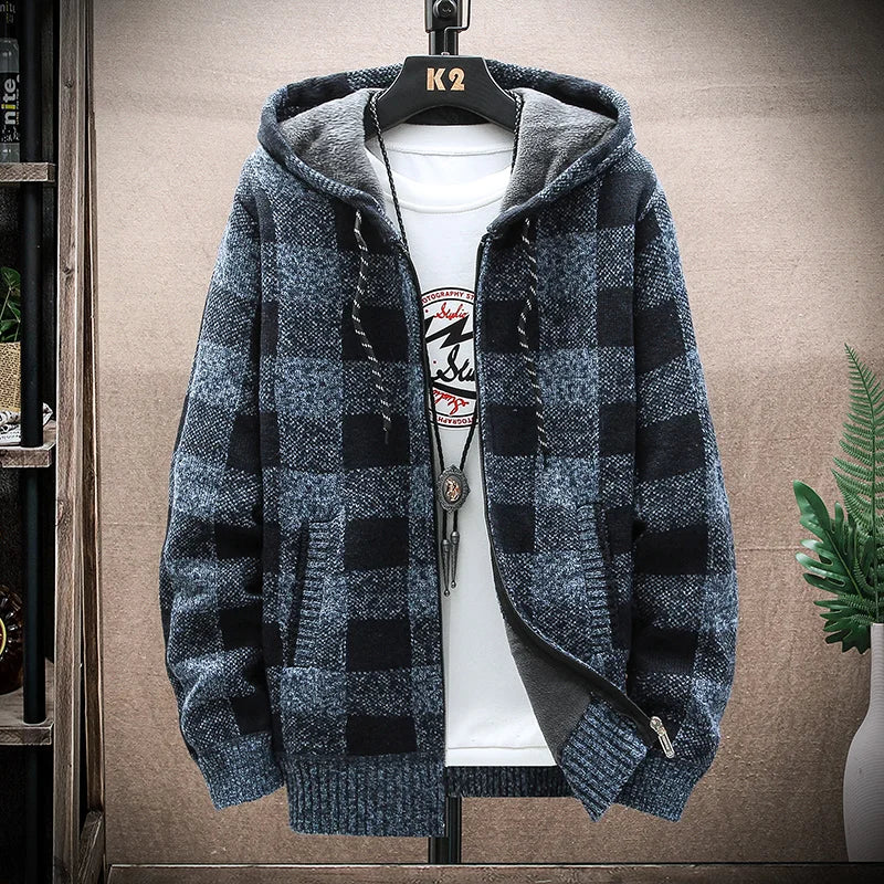 Warm Plaid Hooded Parka Coat for Men