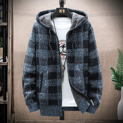 Warm Plaid Hooded Parka Coat for Men