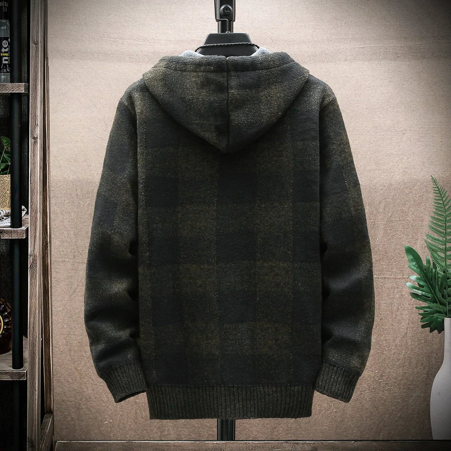 Warm Plaid Hooded Parka Coat for Men