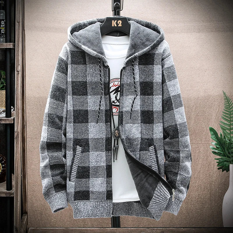 Warm Plaid Hooded Parka Coat for Men