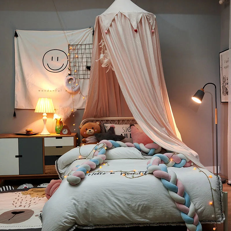 Colorful Kids Bed Canopy with Tassels in Pastel Shades