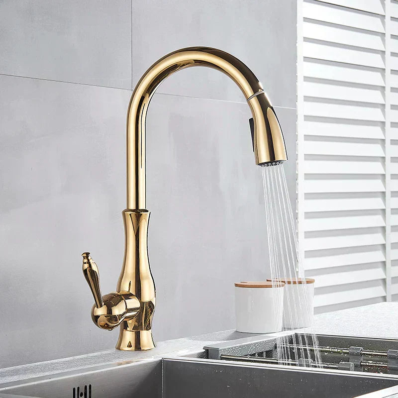 Luxury Gold Kitchen Faucet With Pull Out Sprayer - Lusomart