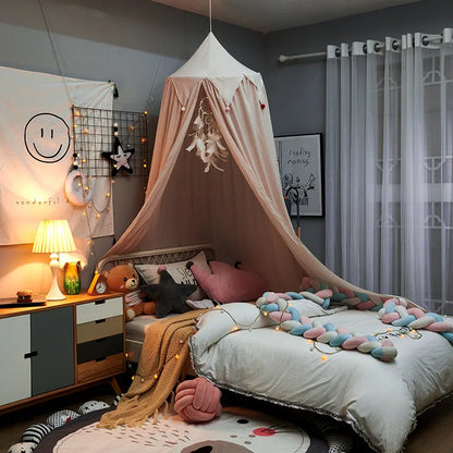 Colorful Kids Bed Canopy with Tassels in Pastel Shades