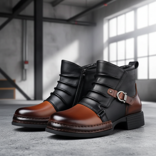 Men's Leather Ankle Boots Side Zip Smart Boots - Lusomart