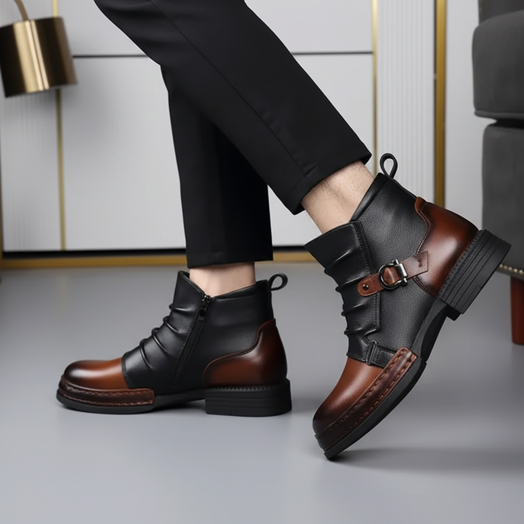 Men's Leather Ankle Boots Side Zip Smart Boots