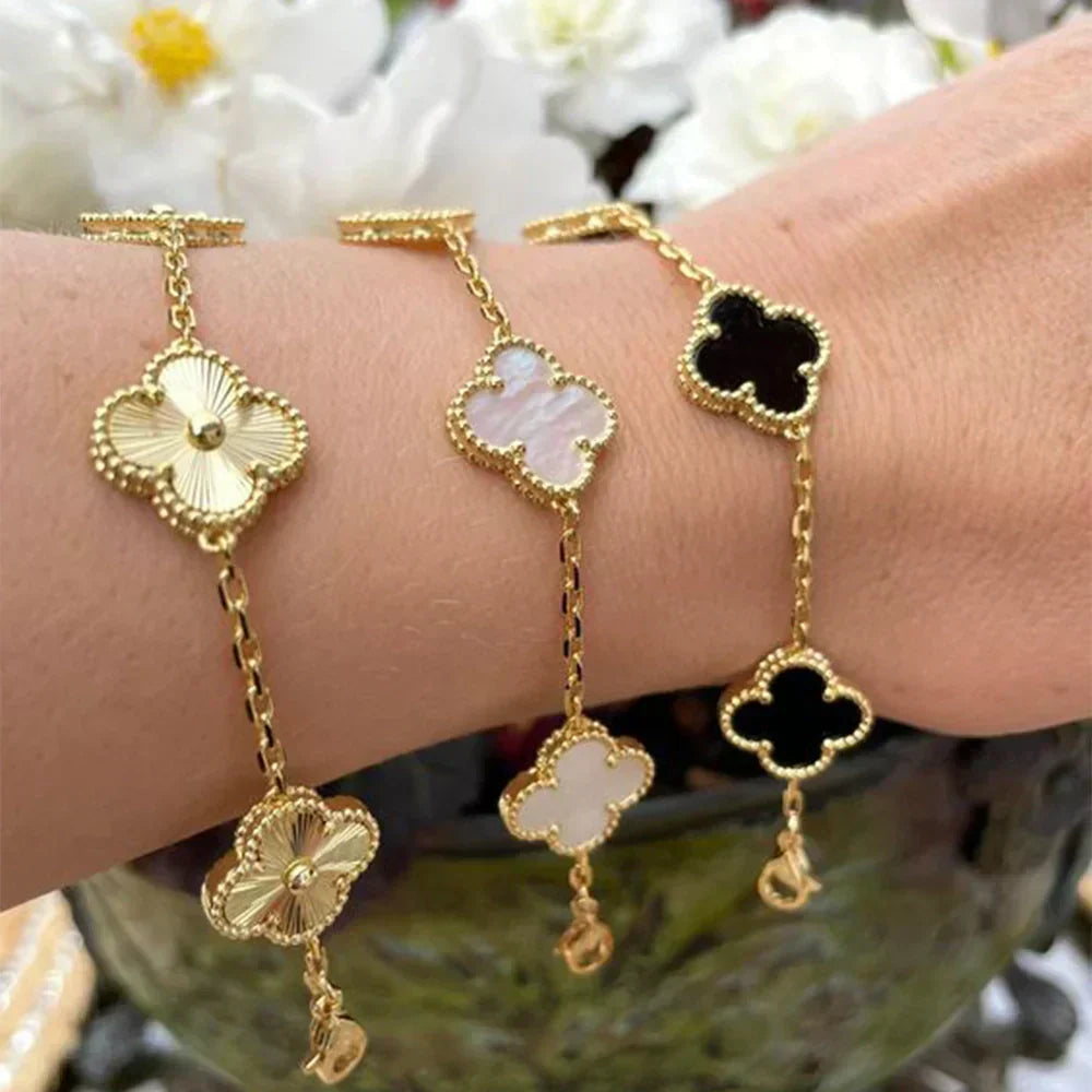 Delicate Flower Charm Bracelet 14K Gold Plated Stainless Steel