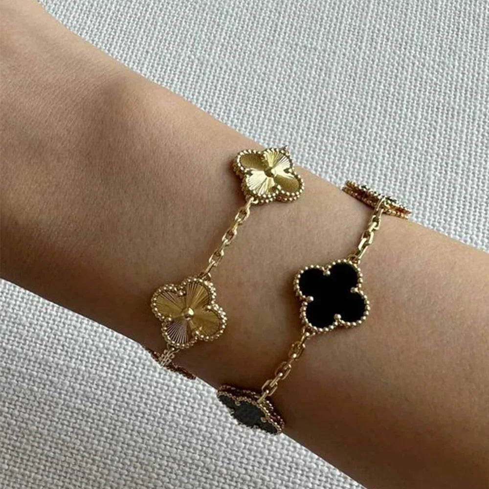 Delicate Flower Charm Bracelet 14K Gold Plated Stainless Steel