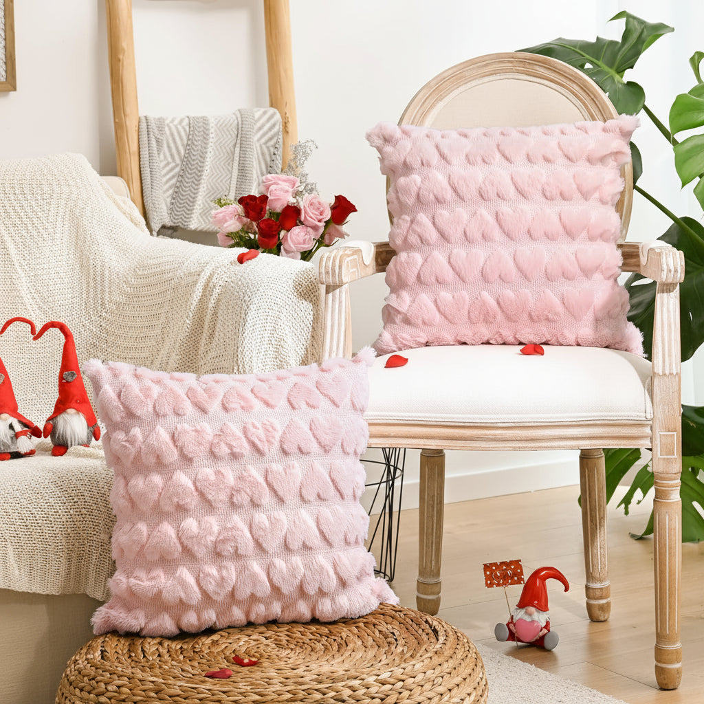 Lovely Heart Print Pink Cushion Covers