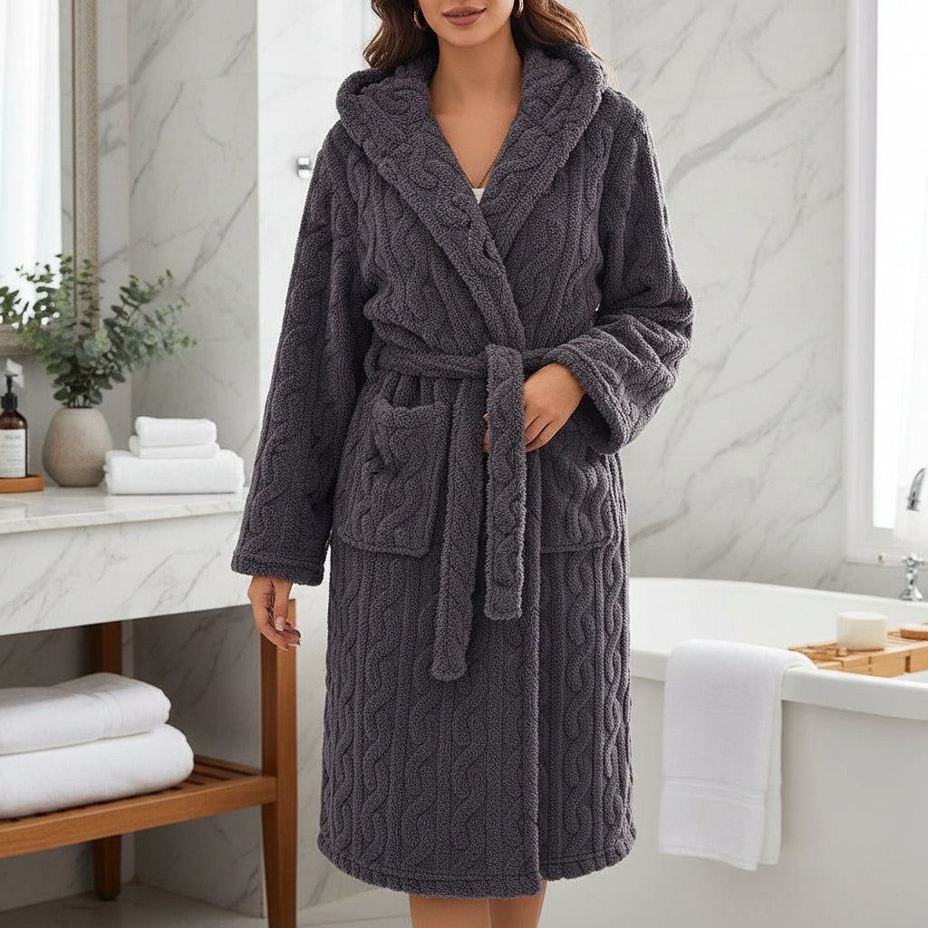 Cozy Hooded Soft Long Bathrobe Warm Robe