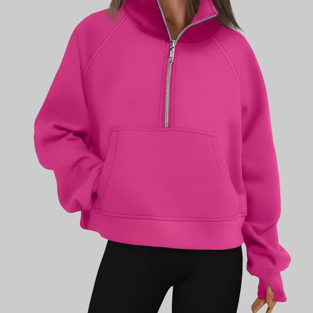 Soft Women's Fleece Pullover Half Zip Crop Top