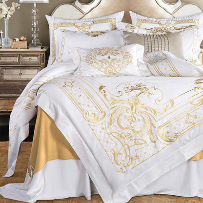 Classic Embroidered White Cotton Bed Sheet Set