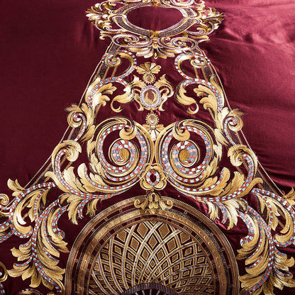 Luxurious Red Embroidered Cotton Bed Set