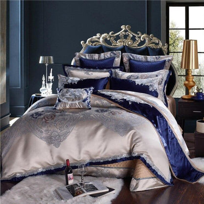 Luxurious Floral Pattern Blue Bedding Set - Lusomart