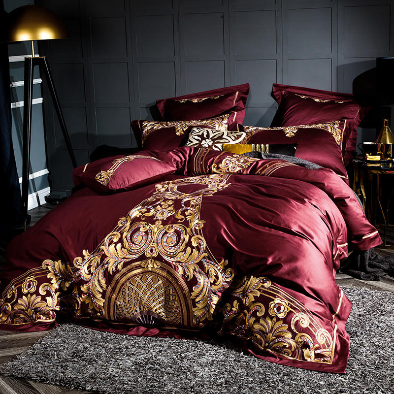 Luxurious Red Embroidered Cotton Bed Set