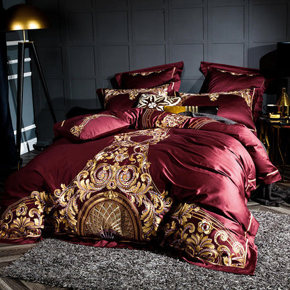 Luxurious Red Embroidered Cotton Bed Set