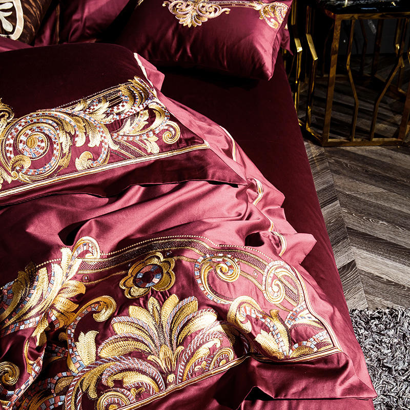 Luxurious Red Embroidered Cotton Bed Set