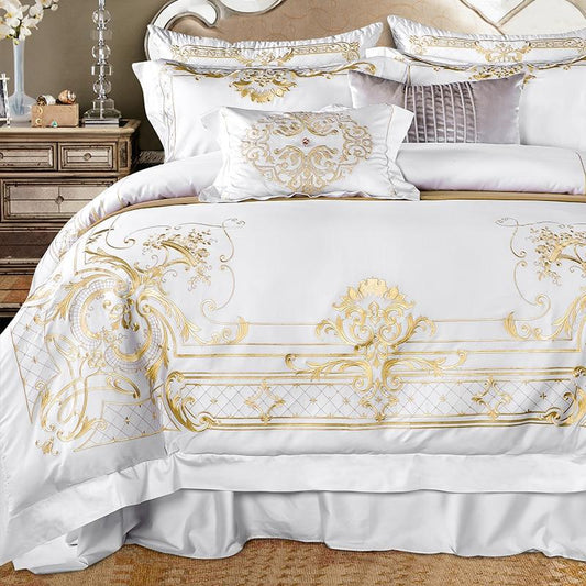 Classic Embroidered White Cotton Bed Sheet Set - Lusomart