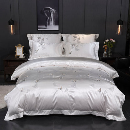 Luxurious White and Silver Floral Bedding Set - Lusomart