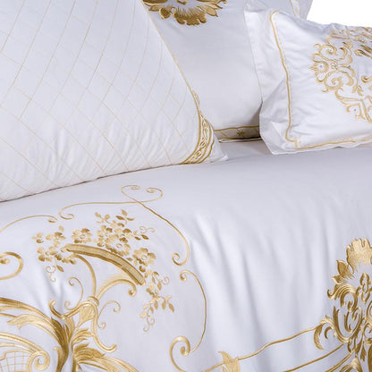 Classic Embroidered White Cotton Bed Sheet Set