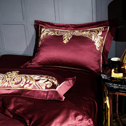 Luxurious Red Embroidered Cotton Bed Set