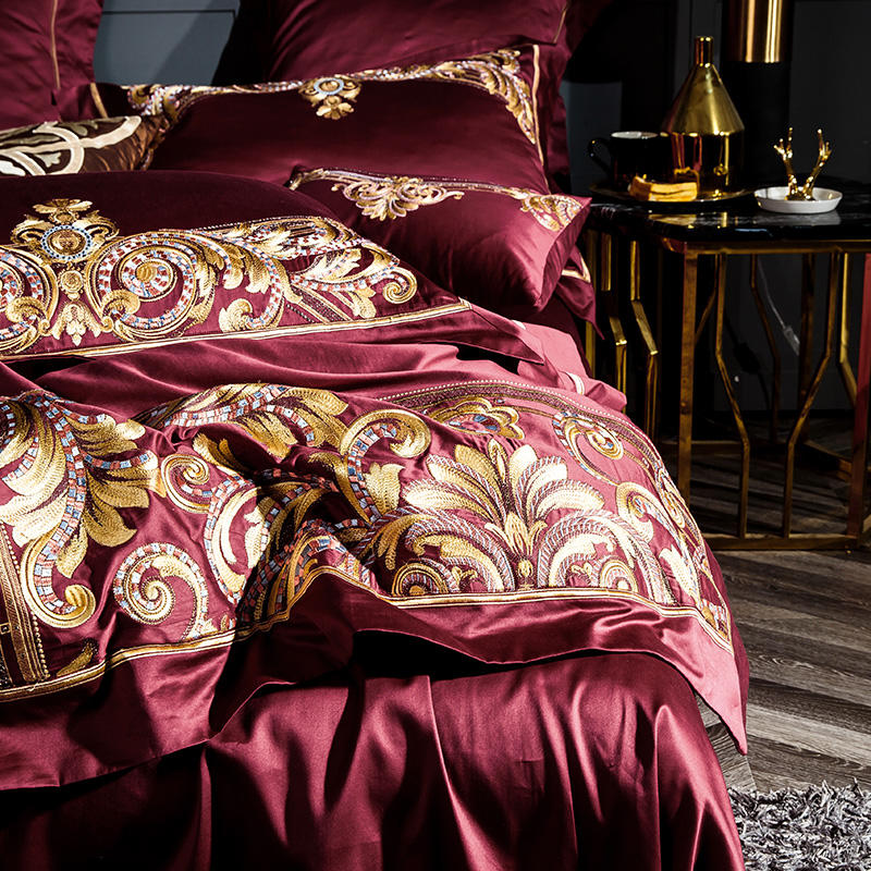 Luxurious Red Embroidered Cotton Bed Set