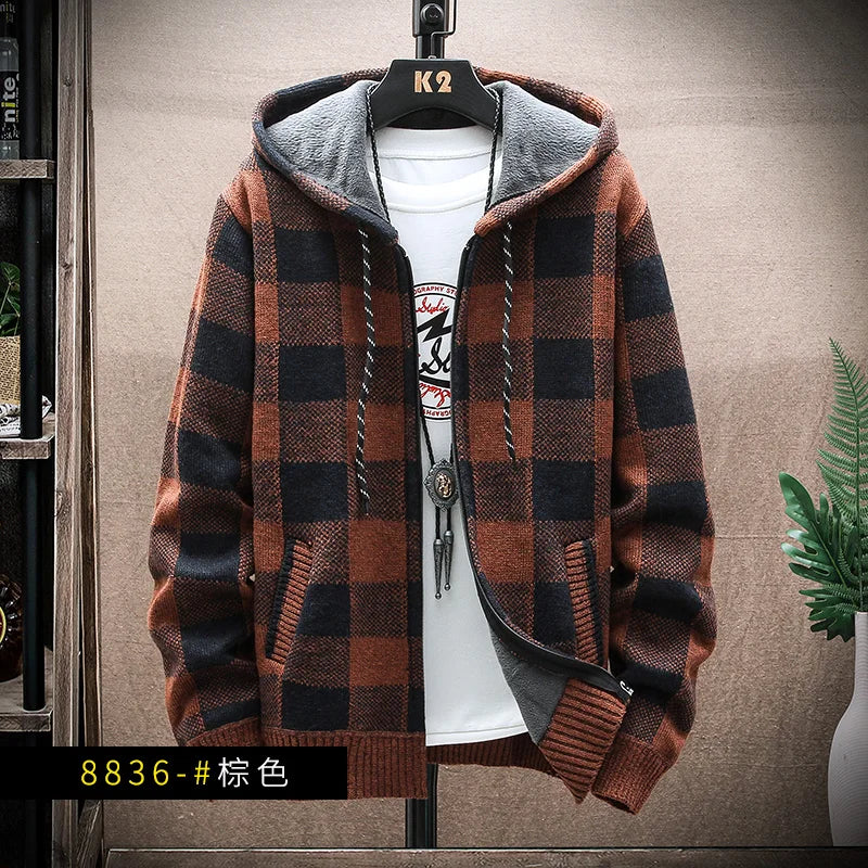 Warm Plaid Hooded Parka Coat for Men