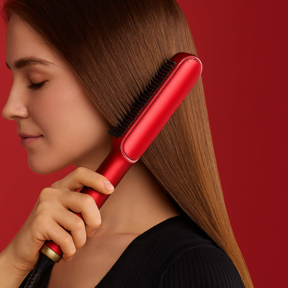 Electric Hair Straightener Heating Brush Styler