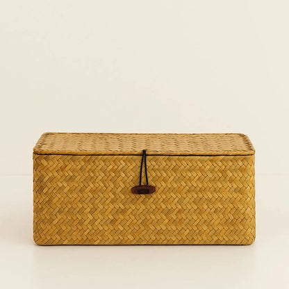 Eco-friendly natural seaweed storage container woven basket with lid for organizing essentials
