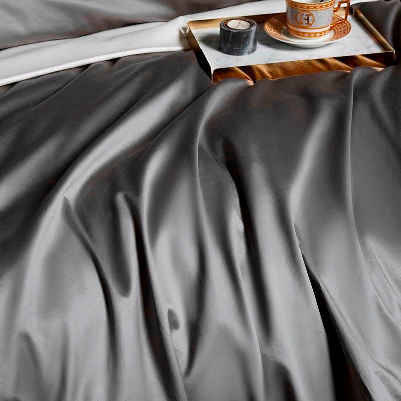 Soft Grey Egyptian Cotton Bedding Set With Lace Trim