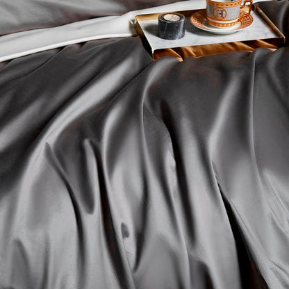 Soft Grey Egyptian Cotton Bedding Set With Lace Trim