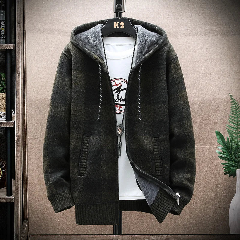 Warm Plaid Hooded Parka Coat for Men