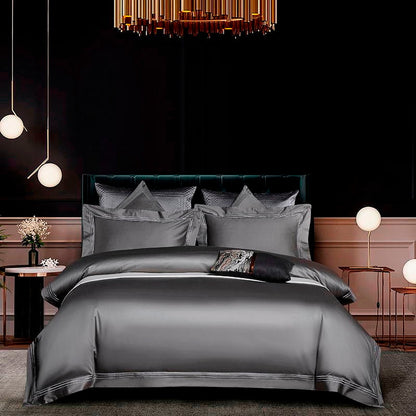 Soft Grey Egyptian Cotton Bedding Set With Lace Trim - Lusomart