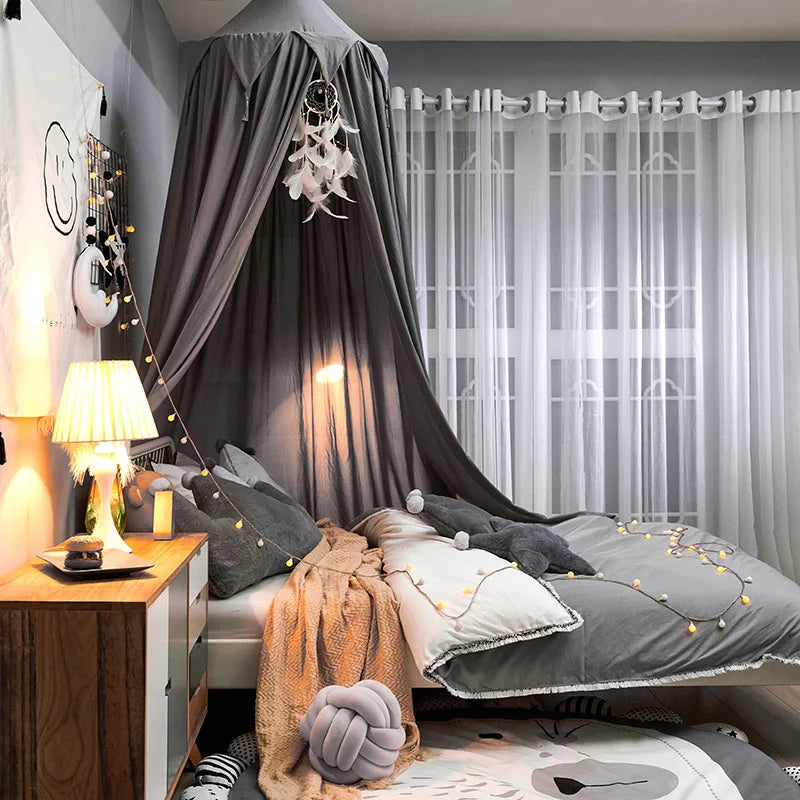 Colorful Kids Bed Canopy with Tassels in Pastel Shades