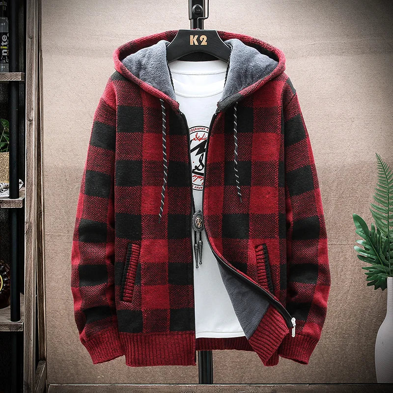 Warm Plaid Hooded Parka Coat for Men