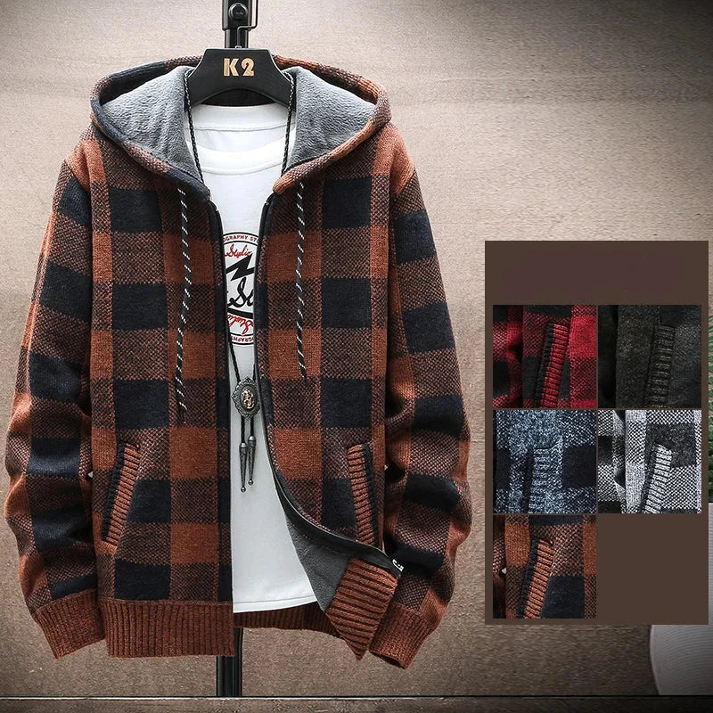 Warm Plaid Hooded Parka Coat for Men - Lusomart