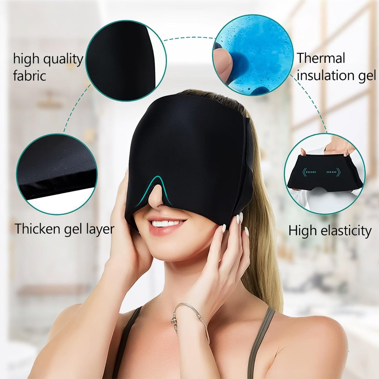 Headache and Migraine Relief Cap - Ice Mask or Hat for Migraines Tension Relief Dark and Cool Cap 2